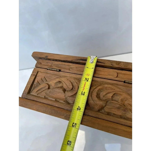 Handmade Carved Jewelry Natural Wooden Box with Lock 10.5"x6" - Picture 10 of 11